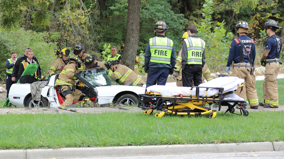 A 24-year-old Shawnee man crashed a Chevrolet Corvette into a tree on Blackfish Parkway near Park Street on Wednesday afternoon