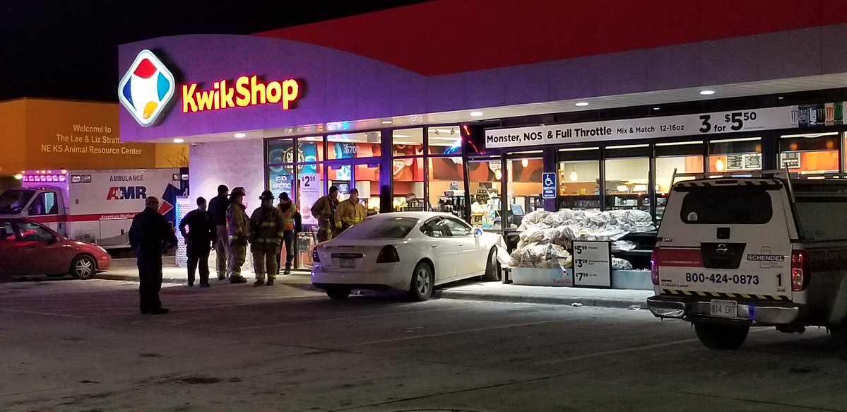 Emergency crews are on scene of a car that drove into this Kwik Shop at 21st and Belle.   