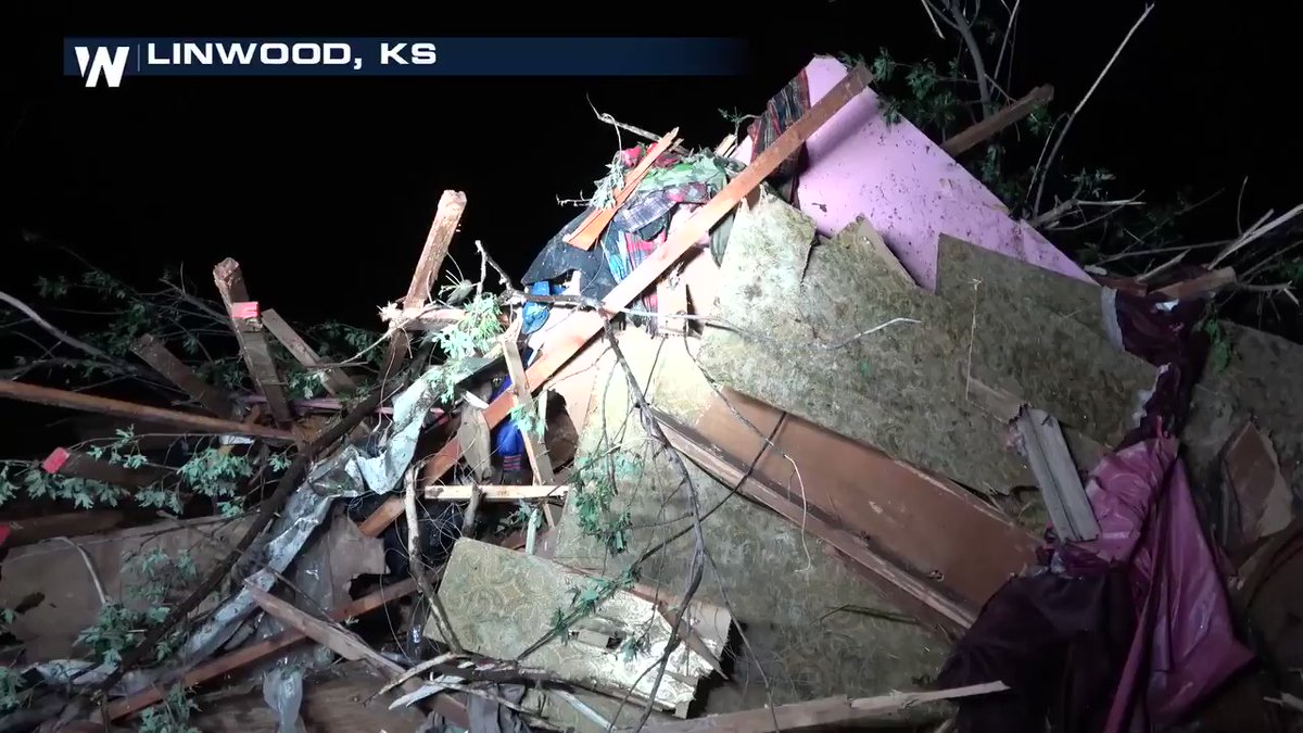 Trail of destruction in Linwood, KS after a tornado moved through Tuesday evening