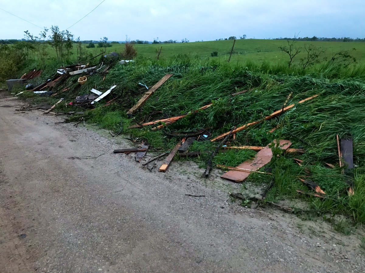 Linwood damage from yesterday's tornado. Debris is lining this road right off of K-32 highway. 