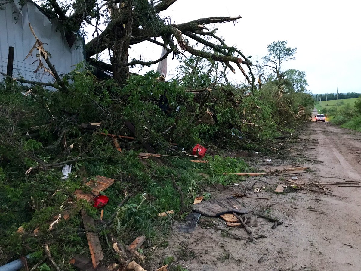 Linwood damage from yesterday's tornado. Debris is lining this road right off of K-32 highway. 