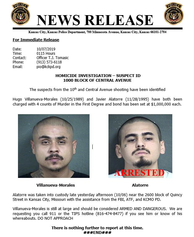 The two suspects in the Kansas City shooting have been identified, and one is in custody
