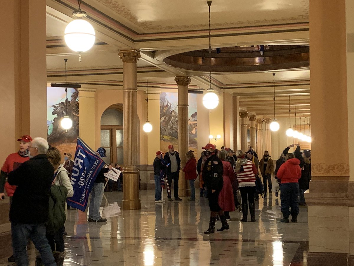 The Kansas Legislature is not in session but a collection of Trump supporters are now gathering in the rotunda.   This as protestors in DC have stormed the Capitol