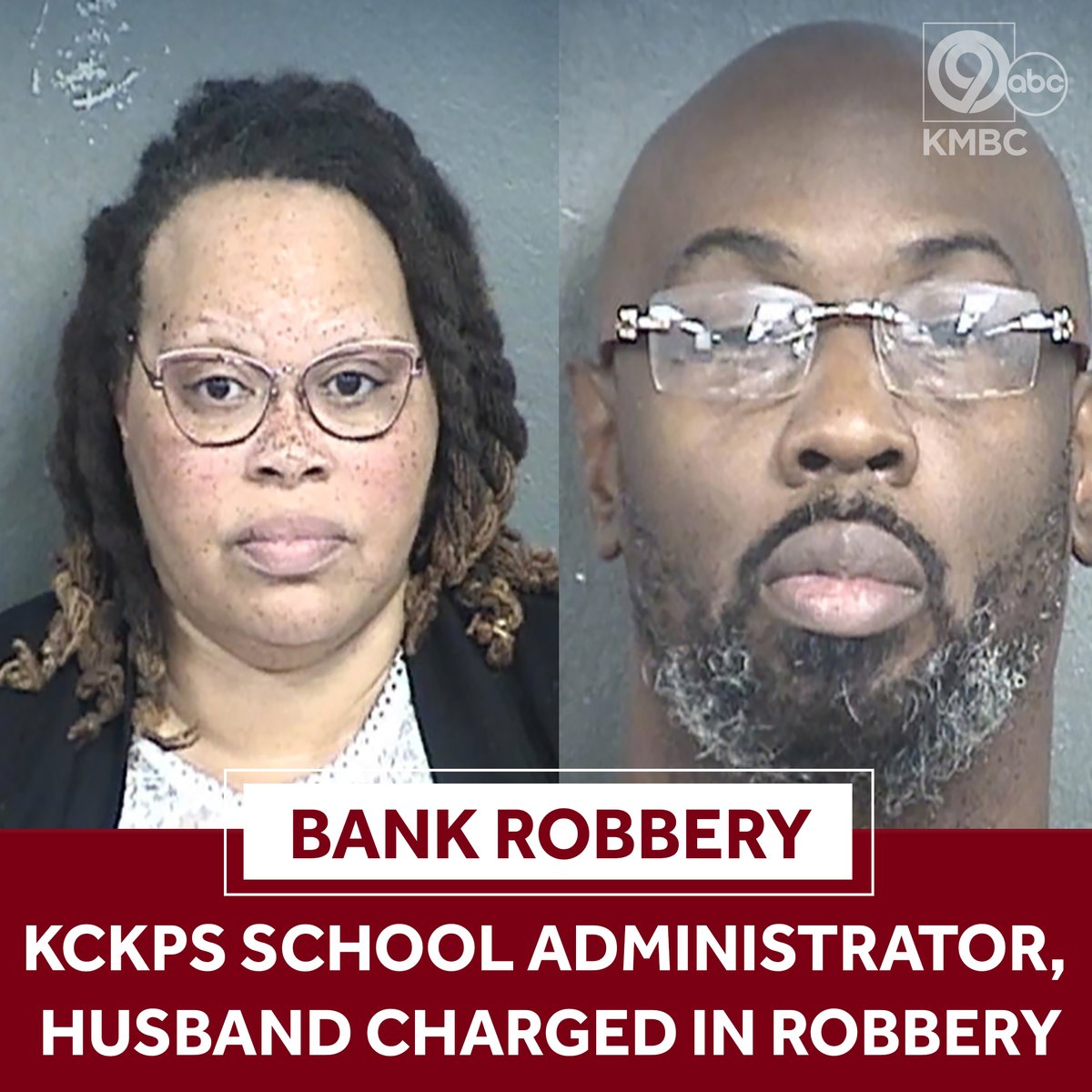 A woman arrested with her husband in connection with a January bank robbery works for Kansas City, Kansas, Public Schools, the district confirmed Tuesday