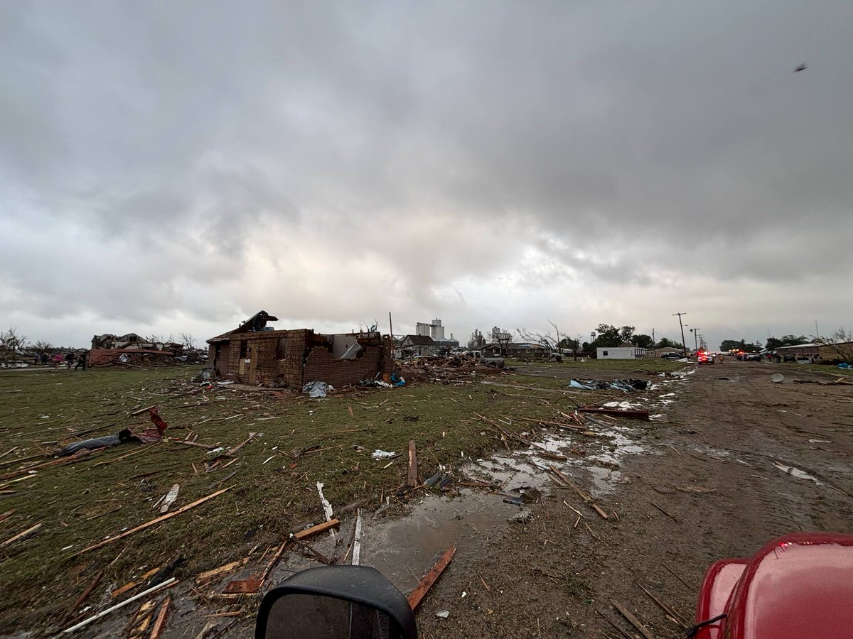 Damage in Grinnell after a tornado moved through town Sunday evening. Reports are that the sirens were not working, but authorities were going through town to get the word out 