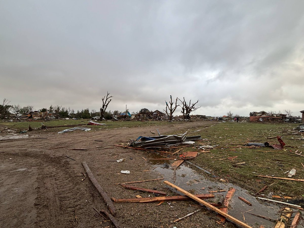 Damage in Grinnell after a tornado moved through town Sunday evening. Reports are that the sirens were not working, but authorities were going through town to get the word out 